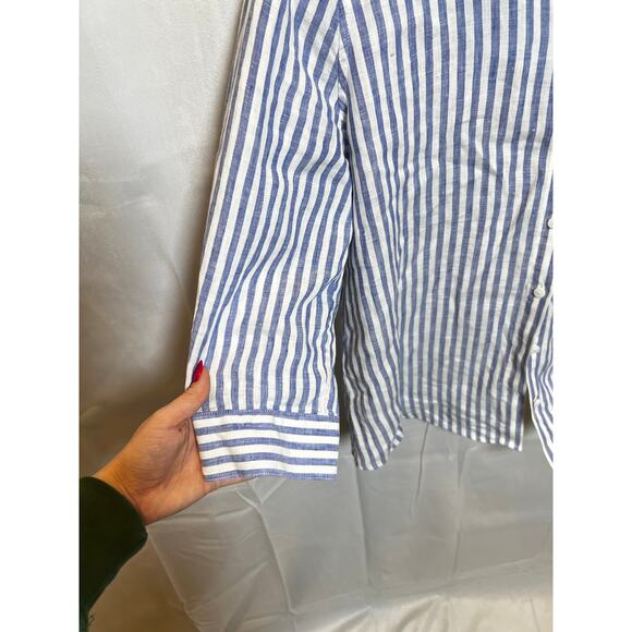 Chicos No Iron Linen Striped Shirt 1 - Picture 4 of 7